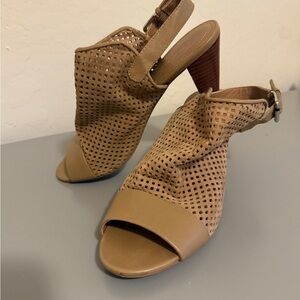 Tahari Tan Heels with Slingback and Perforated Design